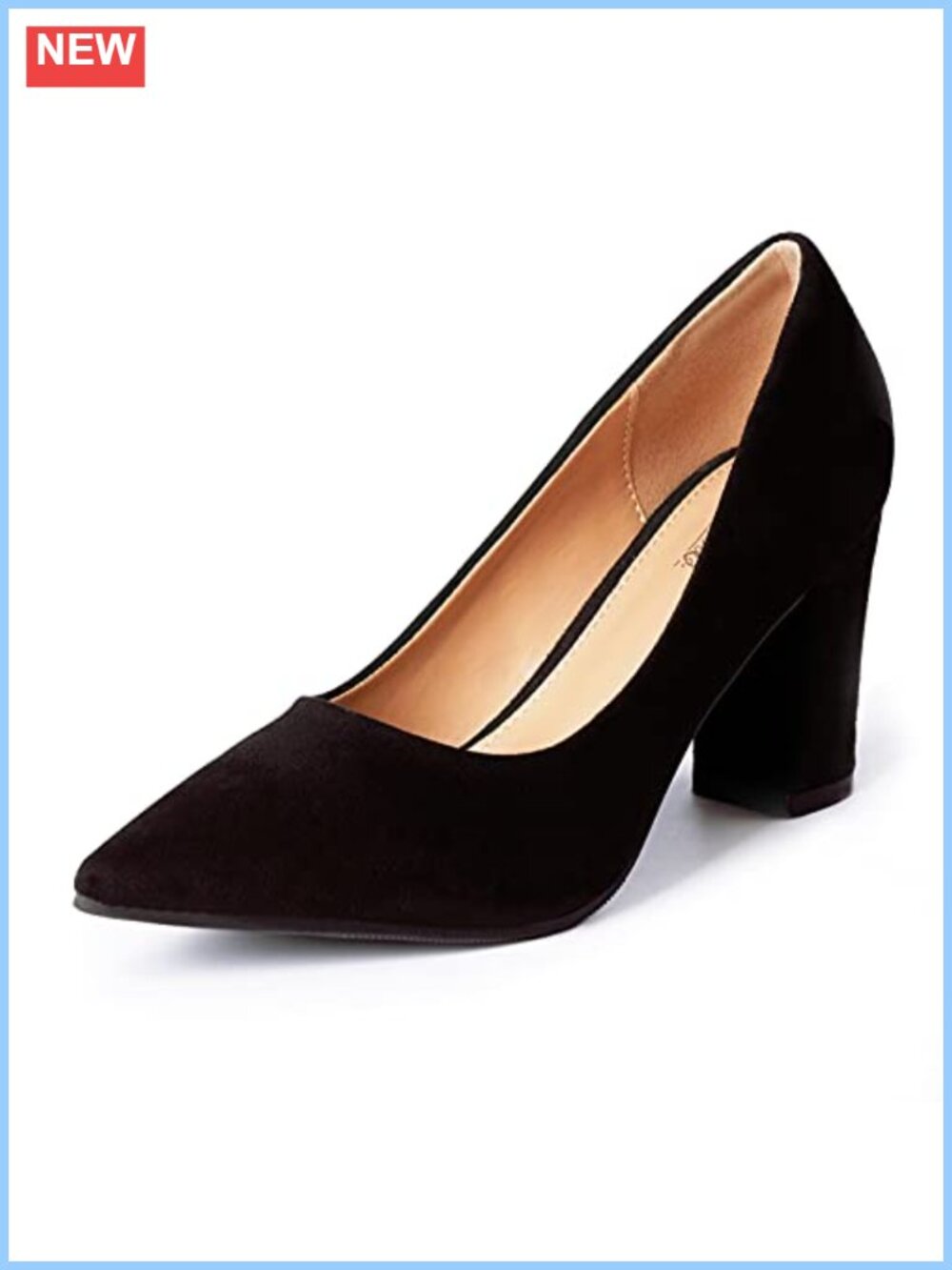 Women's Suede Chunky Block Heeled Pumps Slip On Pointed Toe Work Wedding Shoes